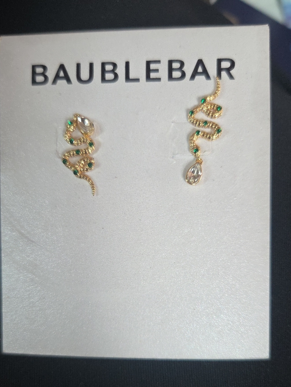 BaubleBar Gold Snake Studs with Green Accents